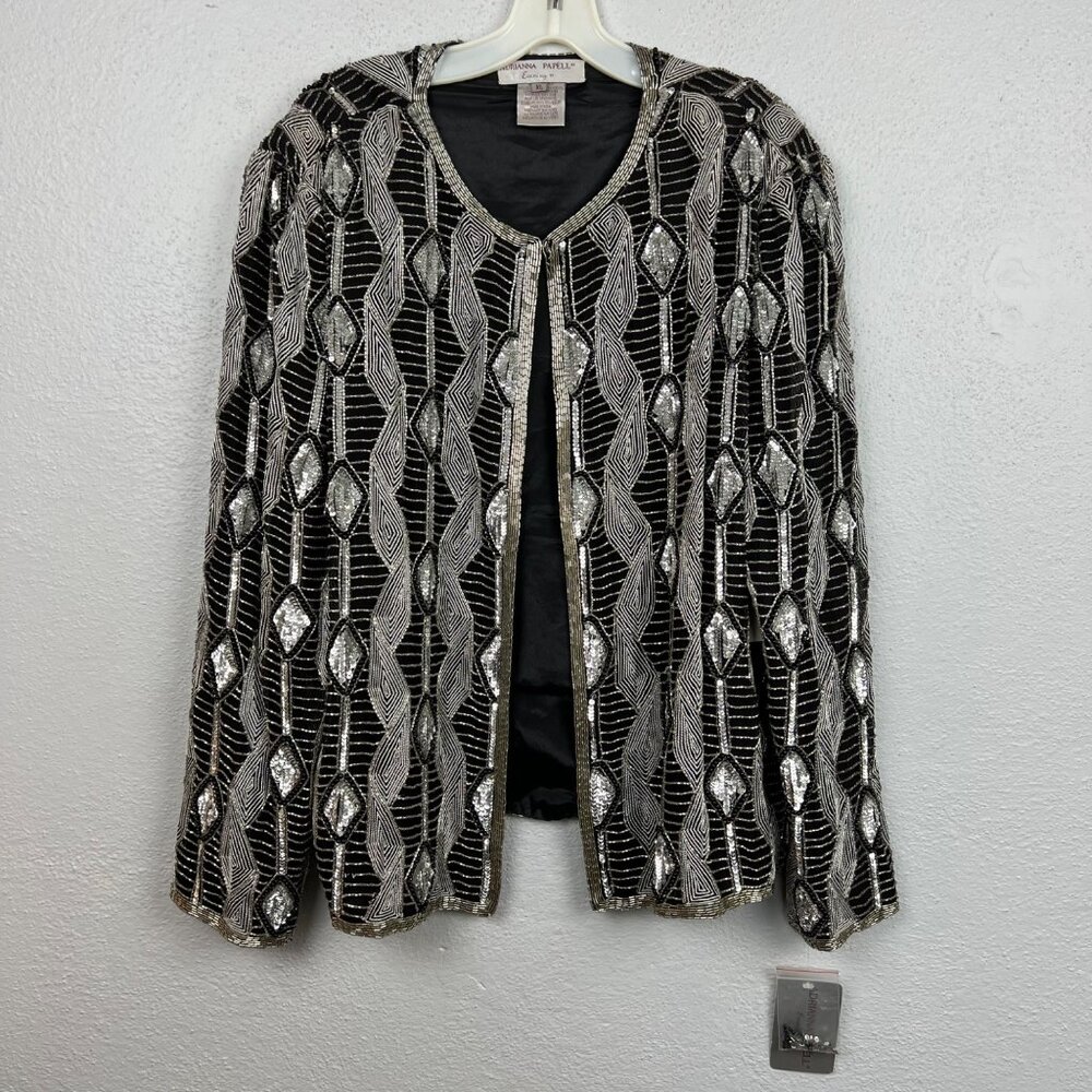 Adrianna Papell Sequin Embellished Hook & Eye Closure Jacket Size XL